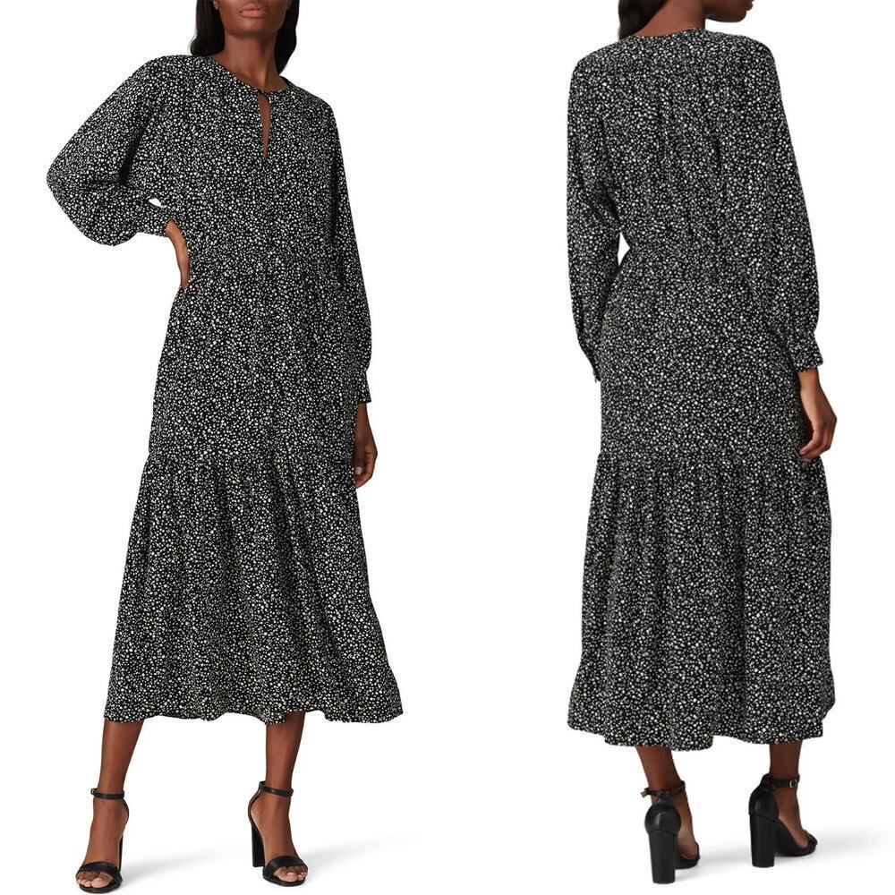 Sweet Baby Jamie Black Ditsy Midi Dress - Size XS